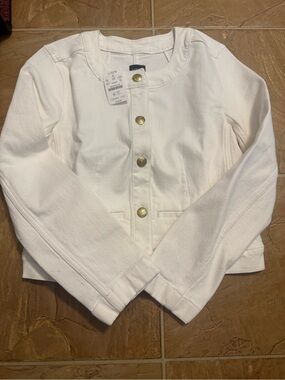 J. Crew White Button-Front Knit Jacket with Gold Buttons
